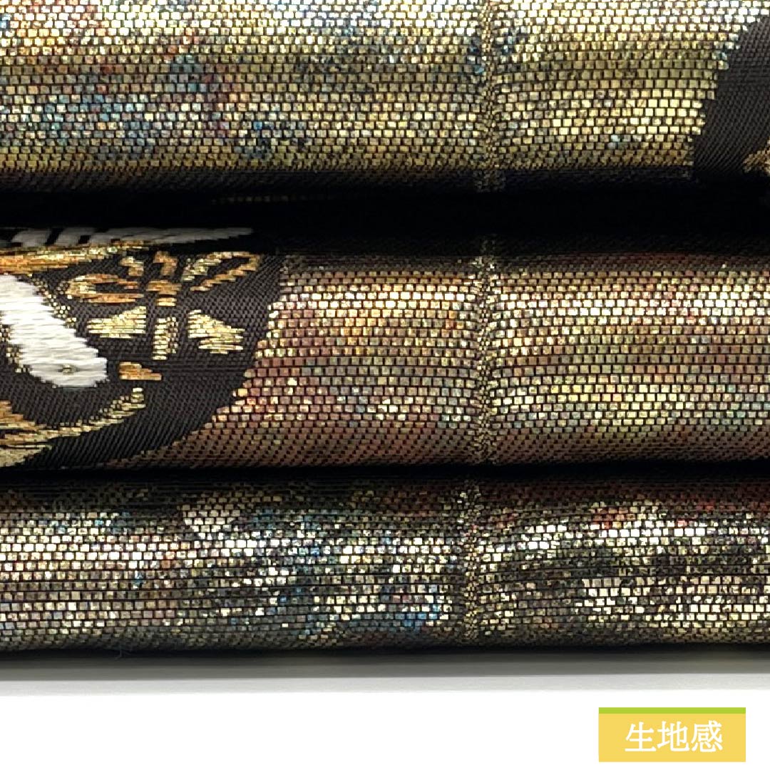 専用帯3514 ●高級 正絹 型染 名古屋仕立て 名古屋帯 蝶々 リサイクル着物】名古屋帯 正絹 Sランク 格子 格子 鳳凰 蝶 帯丈