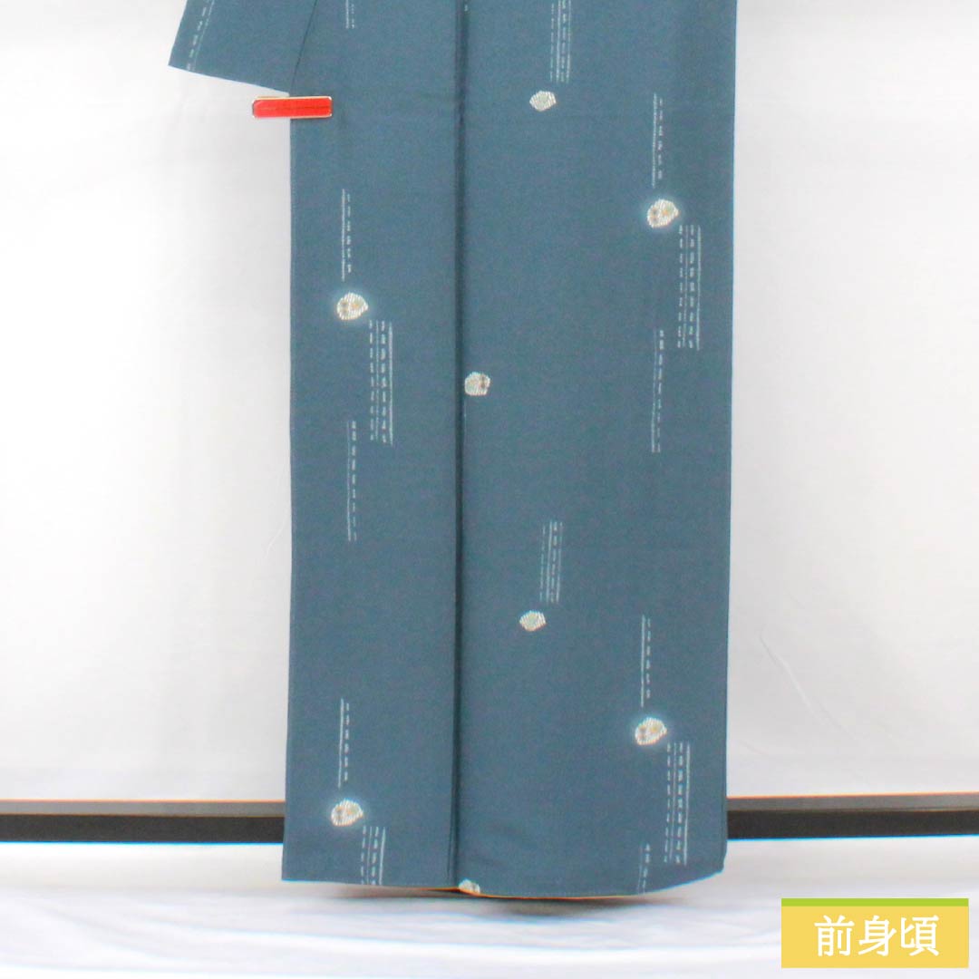 Komon, pure silk, length 161.5cm, sleeve length 65cm, lined, lining color (urairo), stencil dyeing, abstract pattern, Kinuhime Guard, A rank, blue, 1115005553417