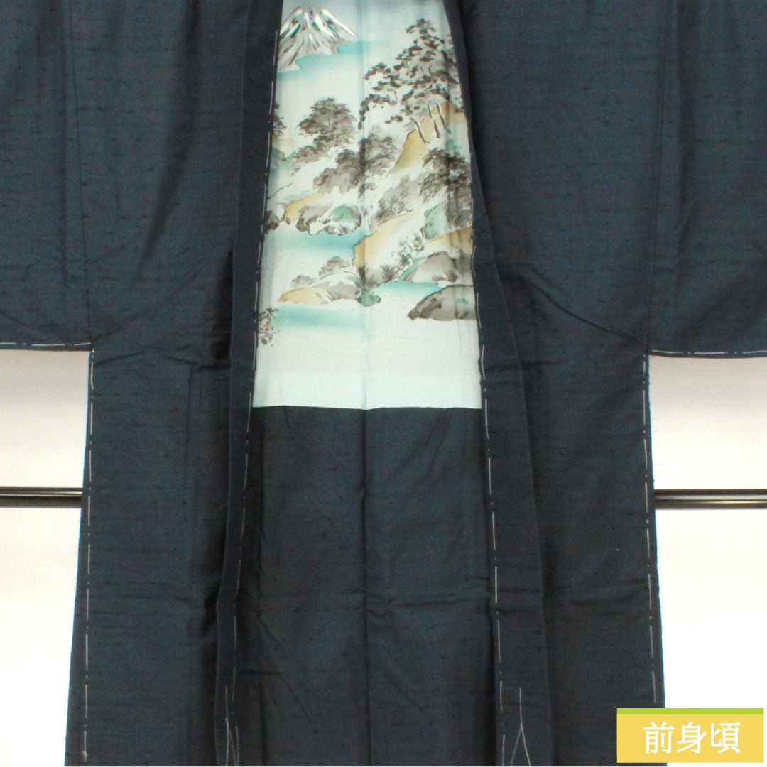 リサイクル着物】男物 正絹 Aランク 身丈101cm 裄丈73cm 濃紺色（の