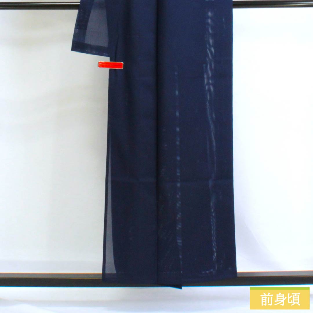 夏物 ポリエステル 色無地 Sランク 身丈154.5cm 裄丈62cm 洗える着物 絽 紺系 1132003112218