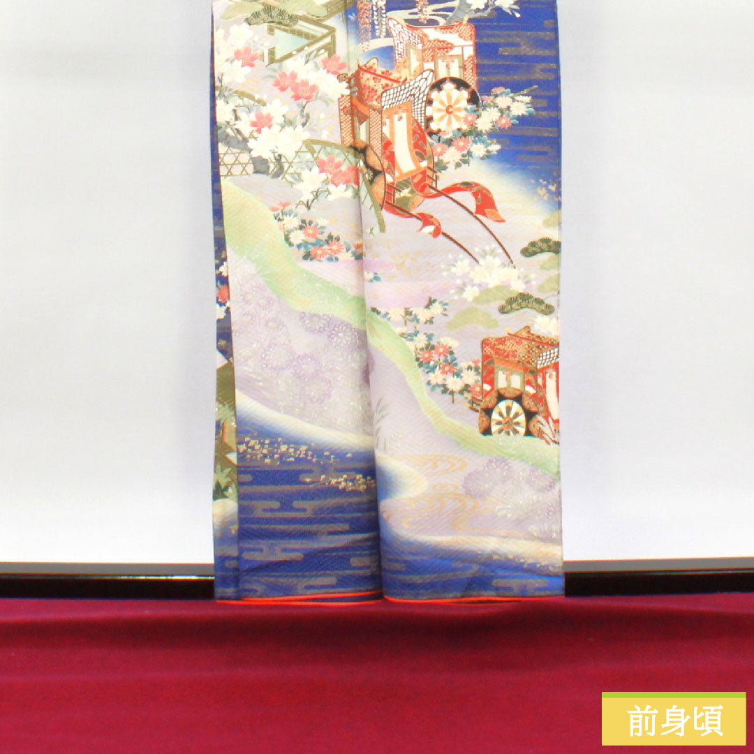 訪問着 正絹 袷 身丈156cm 裄丈66.5cm 瑠璃色 京友禅 吉祥文様 Sランク 紺系 1112003742318