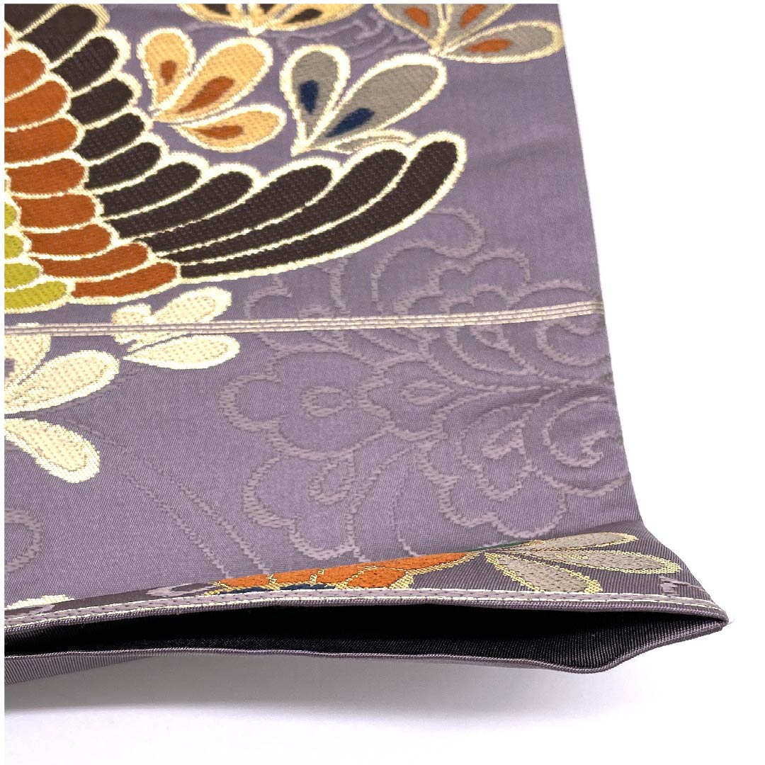 袋帯 浅滅紫色（あさきけしむらさきいろ） 振袖用 白綾苑大庭 鳥 花 帯丈427cm 正絹 Sランク 六通 フォーマル 紫系 1123009482320