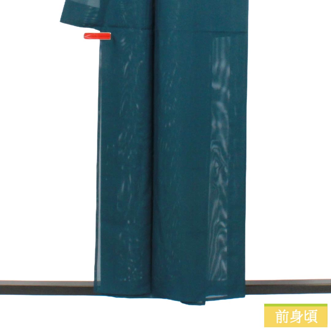 夏物 ポリエステル 色無地 Sランク 身丈157cm 裄丈66.5cm 藍鉄色（あいてついろ） 洗える着物 素無地 絽 青系 1132004032317
