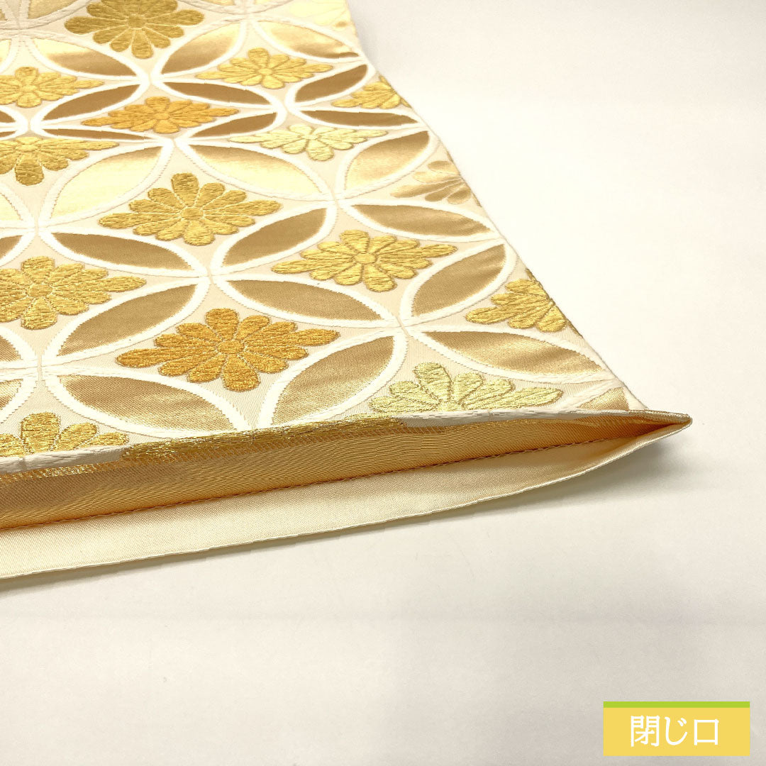 Fukuro-obi, pure silk, A rank, Shippo, Nishijin-ori, Kiku-bishi, Obi length 442cm, Rokutsu, Formal, Cream family, 1123017363315