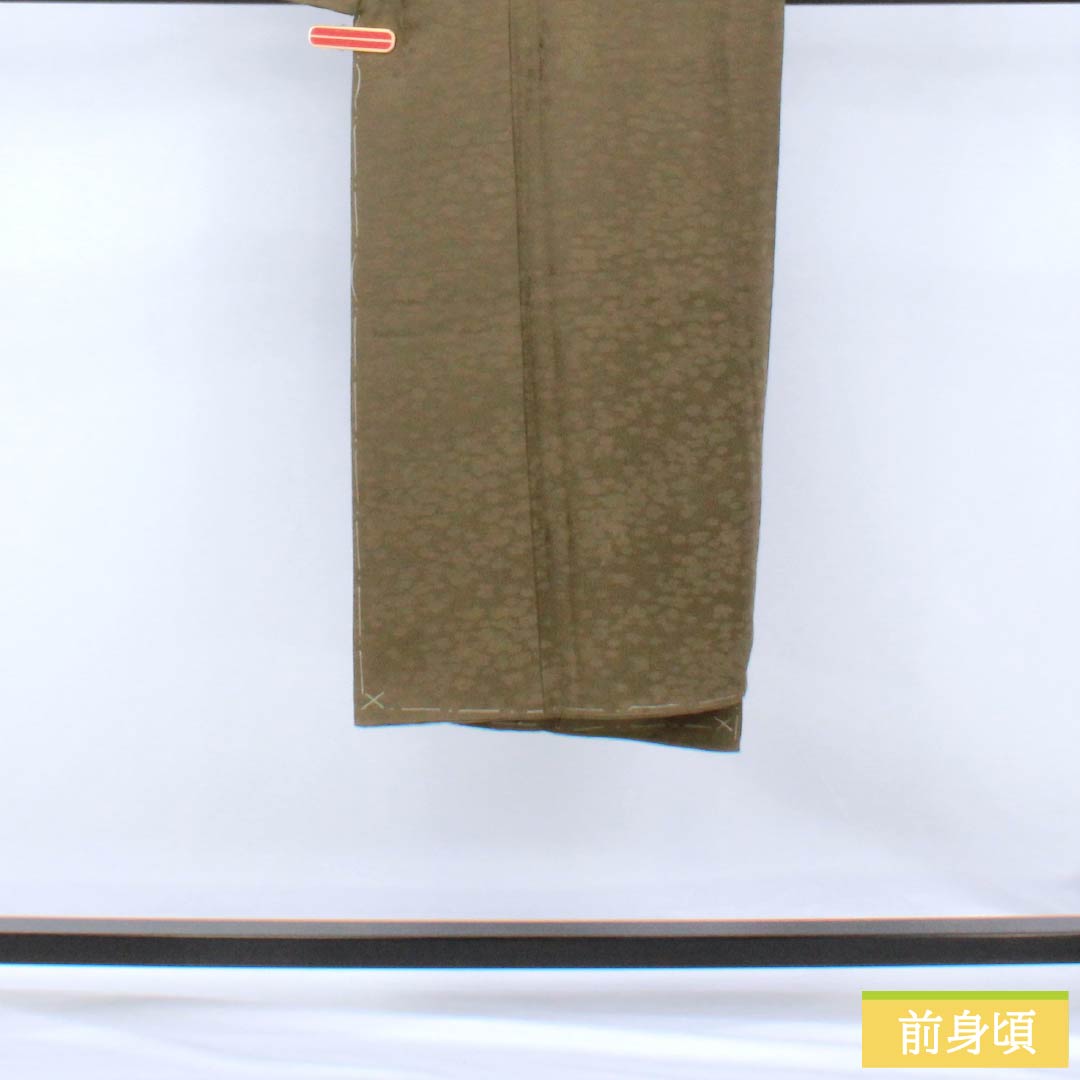 Men's silk S-rank kimono, length 130cm, sleeve length 66cm, soot-colored (susuiro) small flower pattern, lined, brown, with basting thread, product number 1119001452314