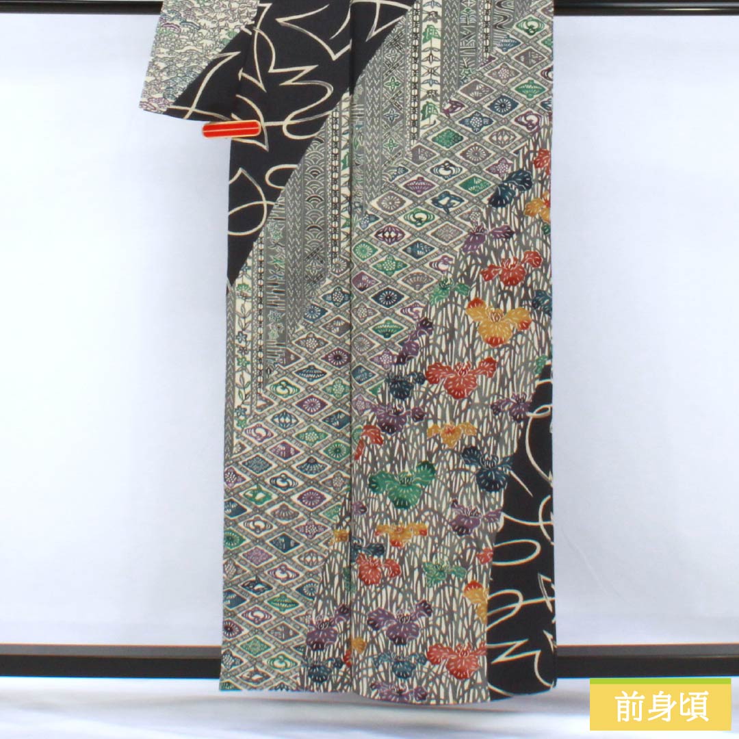 リサイクル着物】訪問着 正絹 Bランク 袷 身丈157cm 裄丈65cm 燻銀色