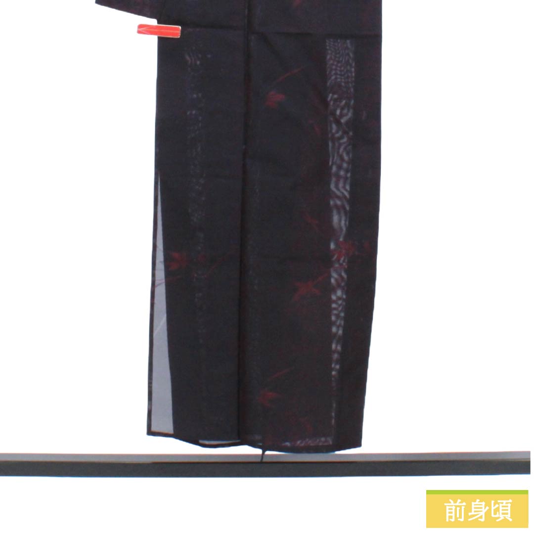 夏物 正絹 お召 Aランク 身丈151cm 裄丈64cm 紫黒色（しこくしょく） 草花模様 紗 紫系 1132004663220