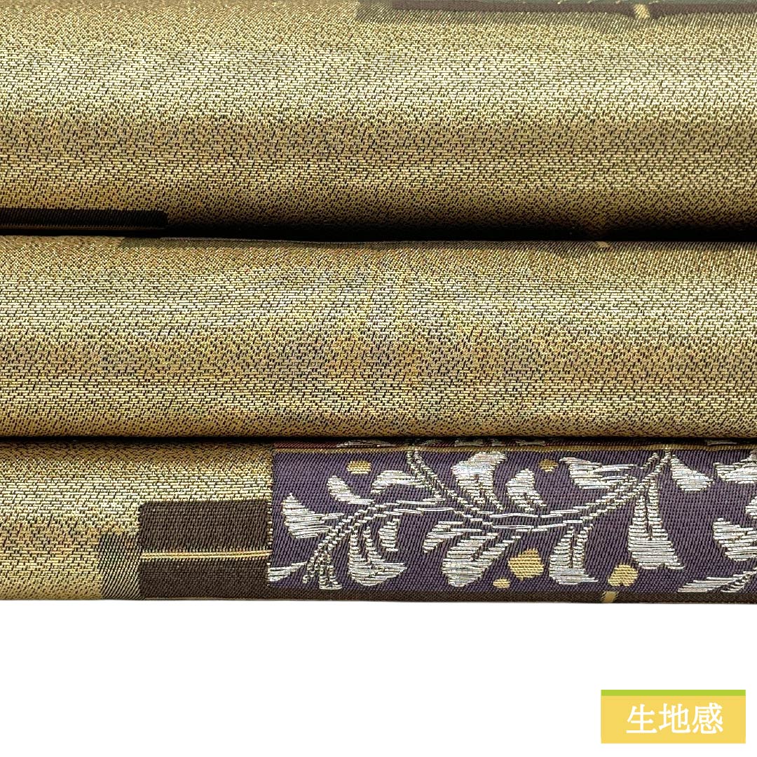袋帯 正絹 Aランク 金色（きんいろ） 抽象模様 優美 入卒式  帯丈428cm 六通 セミフォーマル 金系 1123018543321