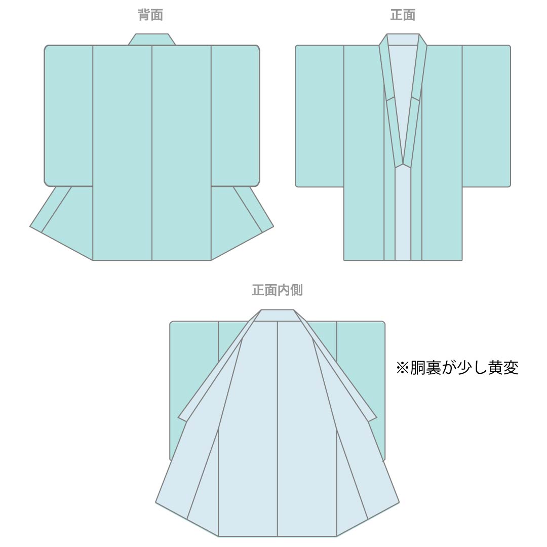 色無地 正絹 Aランク 身丈155.5cm 裄丈62.5cm 露草色（つゆくさいろ） 一つ紋 揚羽蝶 縫い紋 袷 青系 1114002783317