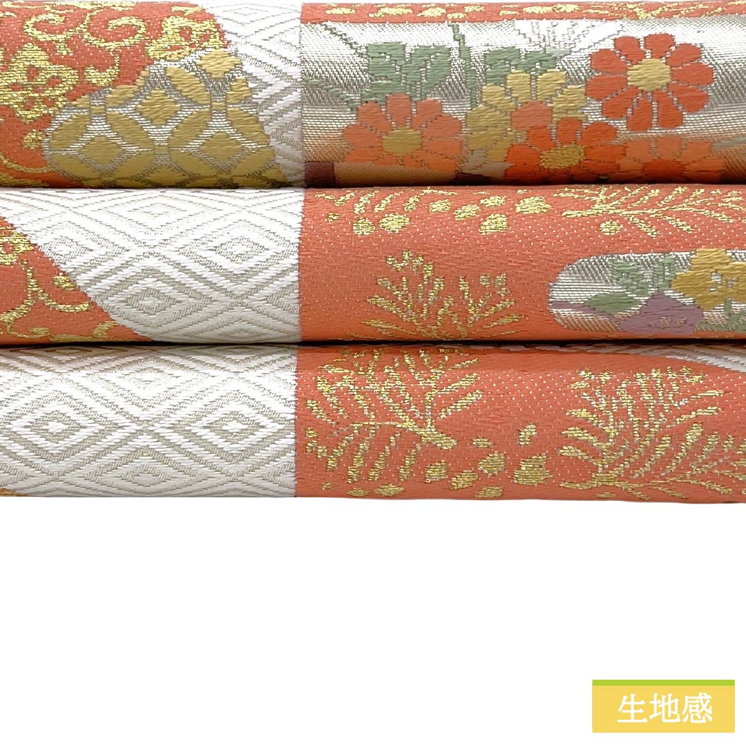 袋帯 正絹 Ａランク 真珠色（しんじゅいろ） 唐織 留袖用 扇面 古典柄 帯丈424cm 六通 フォーマル 白系 1123018643311