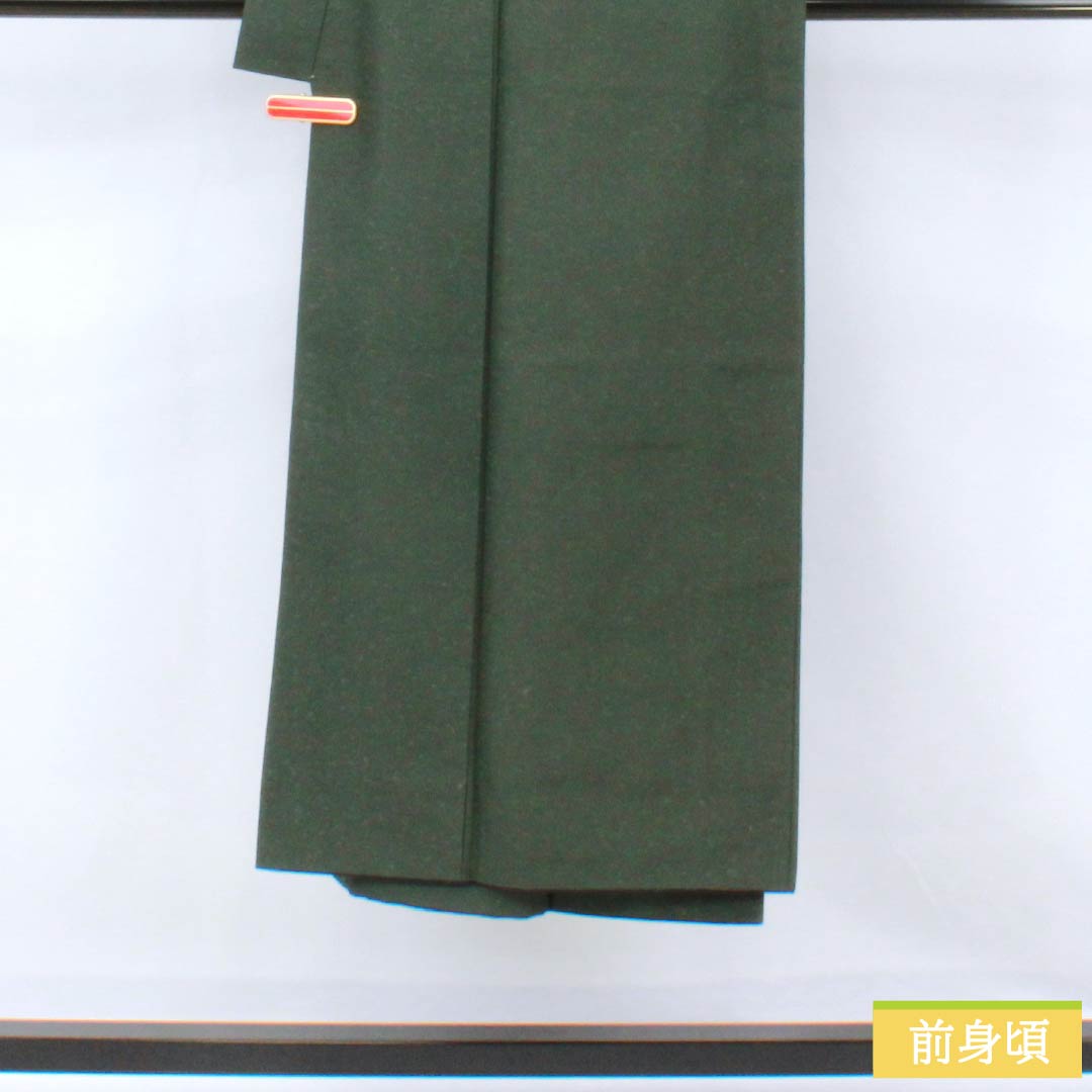 男物 正絹 Sランク 身丈140.5cm 裄丈68cm 納戸茶色（なんどちゃいろ） ひげ紬 袷 緑系 1119001352419