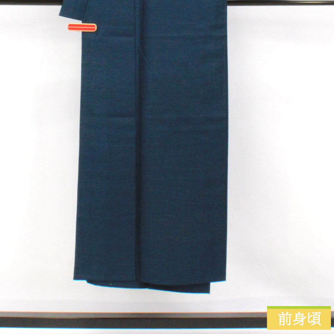 男物 ウール Sランク 身丈144cm 裄丈69cm 亀甲模様 単衣 紺系 1119001742418