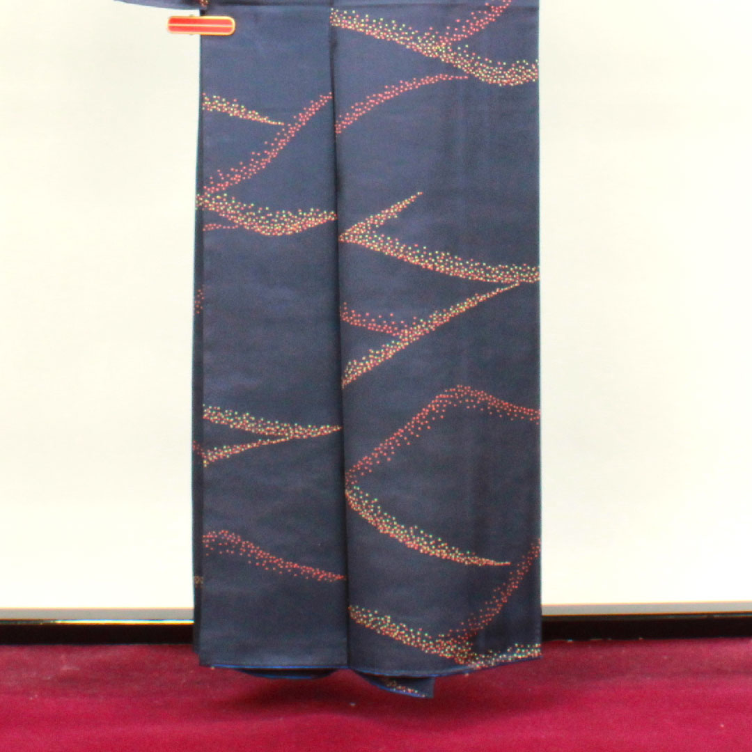 小紋 身丈158cm 裄丈63.5cm 袷  青褐色 抽象模様  正絹 Aランク 紺系 1115003493318
