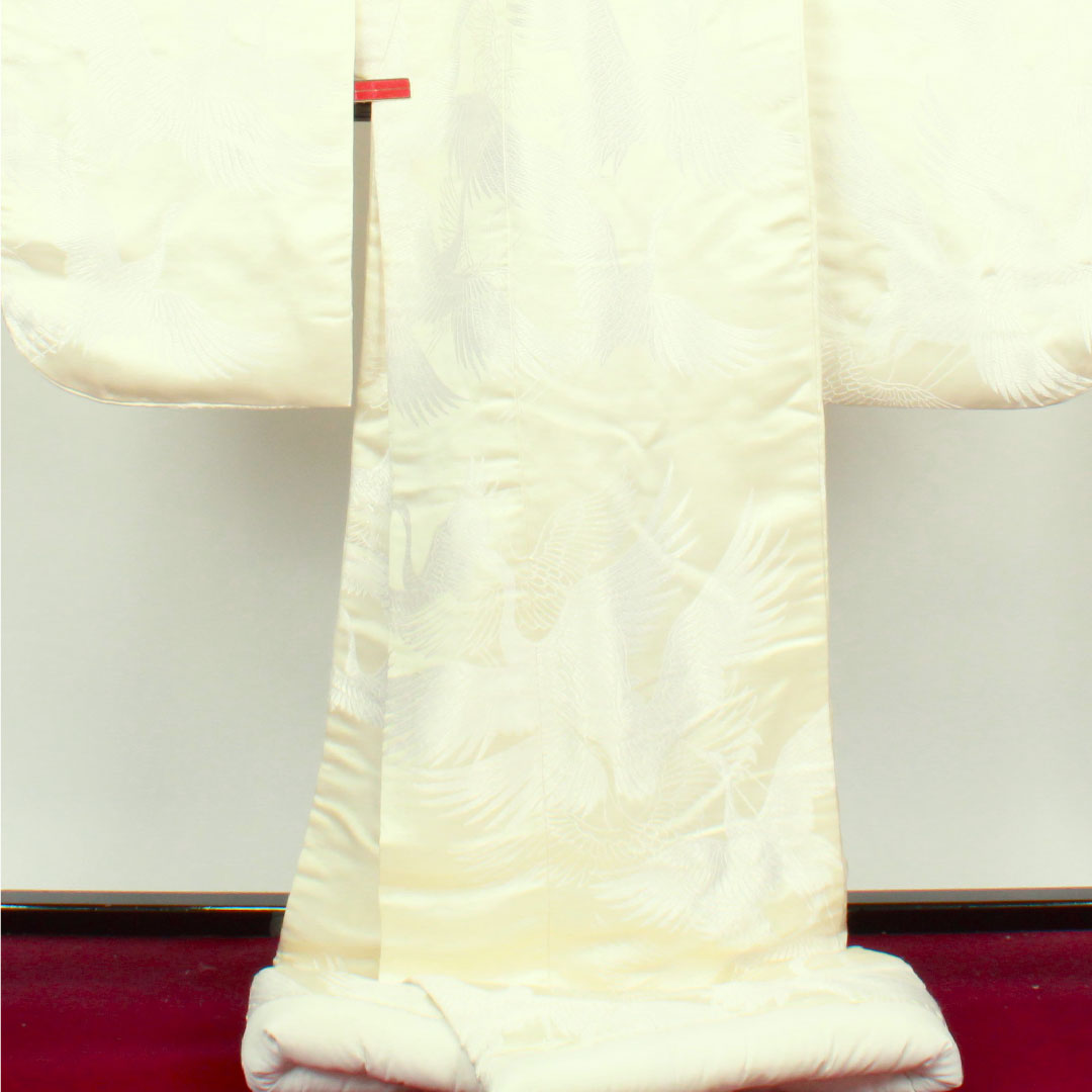 白無垢 身丈194cm  唐織 白鶴 正絹 Aランク 袷 白系 1110000503911