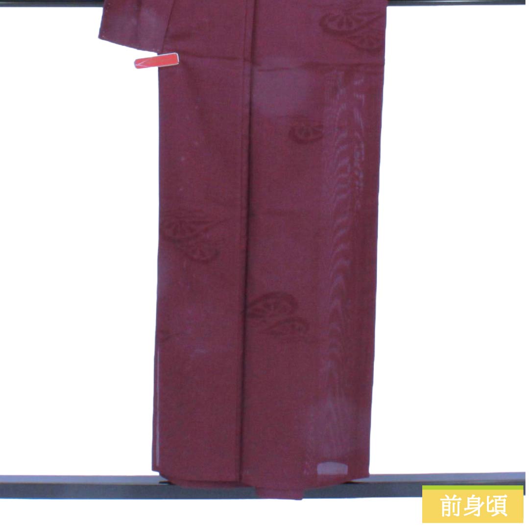 夏物 正絹 色無地 Aランク 身丈154.5cm 裄丈65.5cm 蒲萄色（えびいろ） 片輪車 紗 紫系 1132006493220