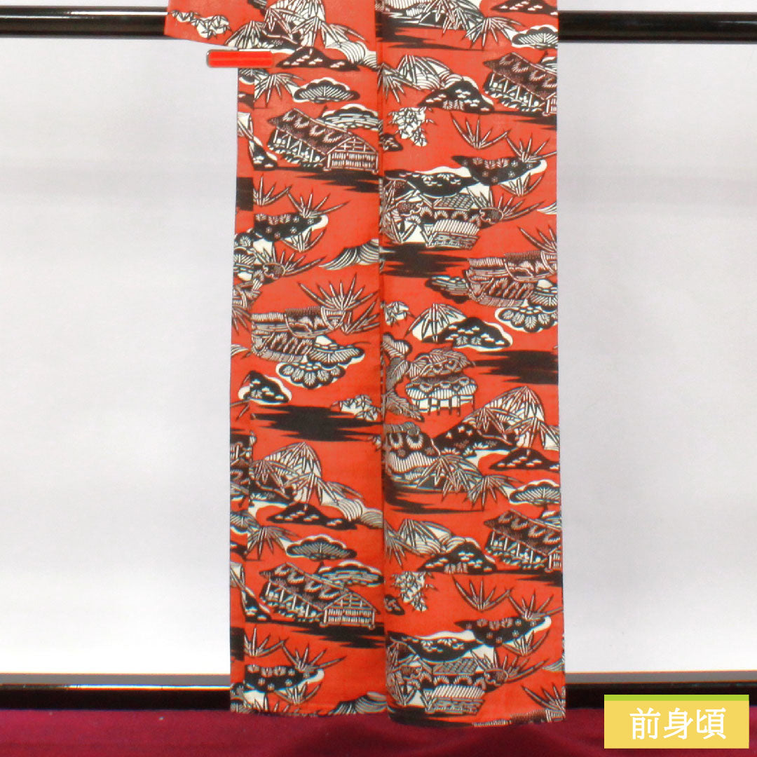 Komon, pure silk, length 157.5cm, sleeve length 65cm, single layer, ochre, stencil dyeing, Chayatsuji, S rank, brown, 1115003922314