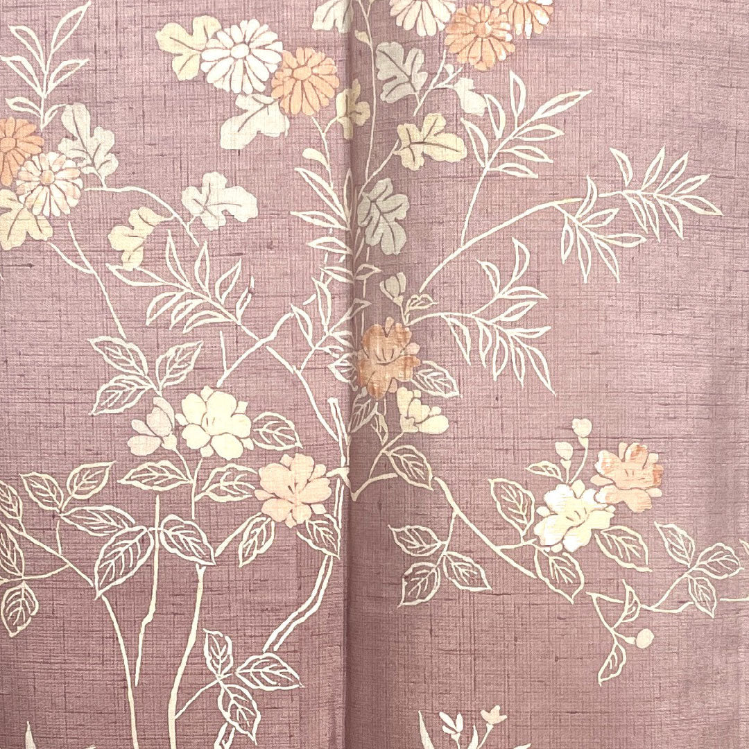 訪問着 袷 身丈153cm 裄丈60.5cm 草花模様 紬地 淡紅藤色 正絹 Aランク 紫系 1112001483220