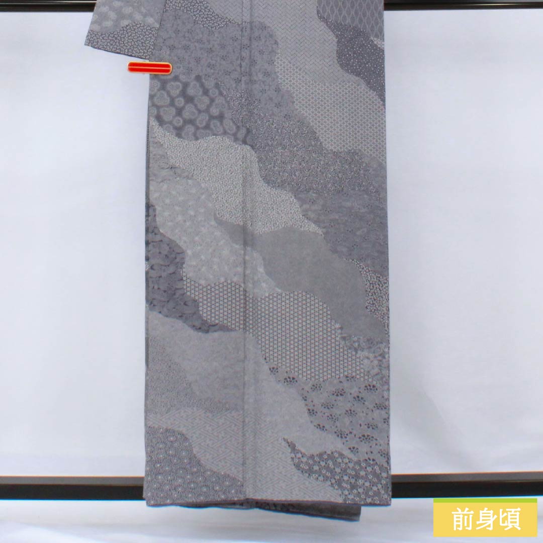 訪問着 正絹 Aランク 袷 身丈155cm 裄丈64.5cm 蒲萄鼠色（ぶどうねずいろ） 江戸小紋 型染 パールトーン加工 吉祥文様 紫系 1112006183320