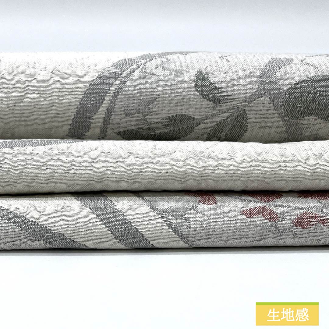 Nagoya obi, pearl color (shinjuiro), puffed weave, floral pattern, obi length 356cm, pure silk, S rank, six-pass, casual, silver, 1124007692322, Nagoya style