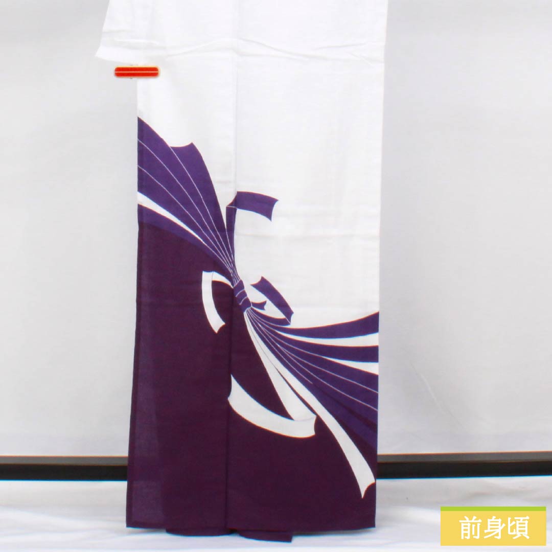 Cotton Yukata, Length 163.5cm, Sleeve Length 67cm, S Rank, Single Layer, White, with Bunsage Noshi (Noshi Wrapping), 1118006482411