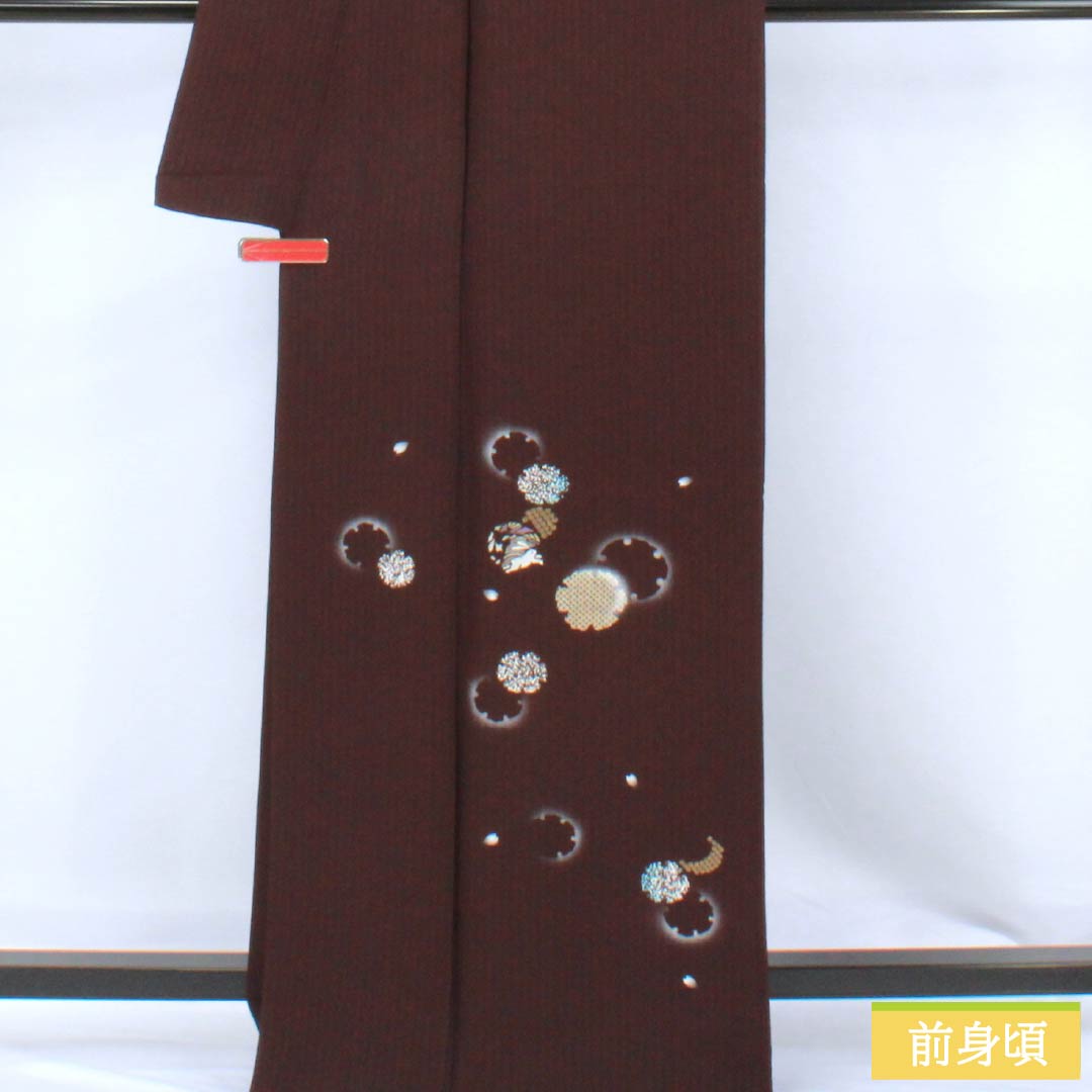 訪問着 正絹 Sランク 袷 身丈165.5cm 裄丈68cm 臙脂墨色（えんじずみいろ） 京友禅 付下げ 雪輪 うさぎ 刺繍 紫系 1112006722520