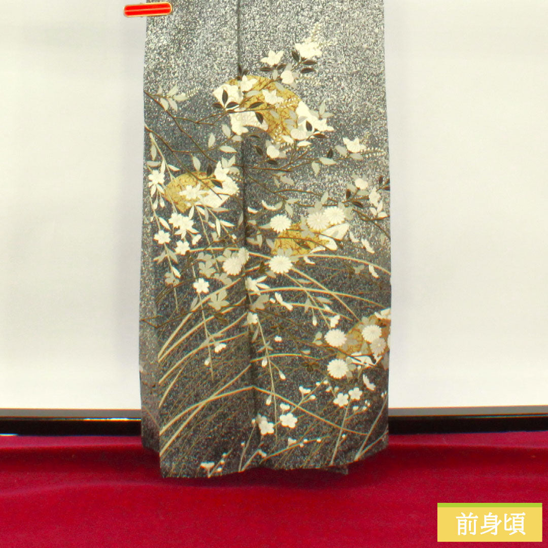 訪問着 袷 身丈160cm 裄丈62cm タタキ染 京友禅 吉祥文様 正絹 Sランク 黒系 1112003952410