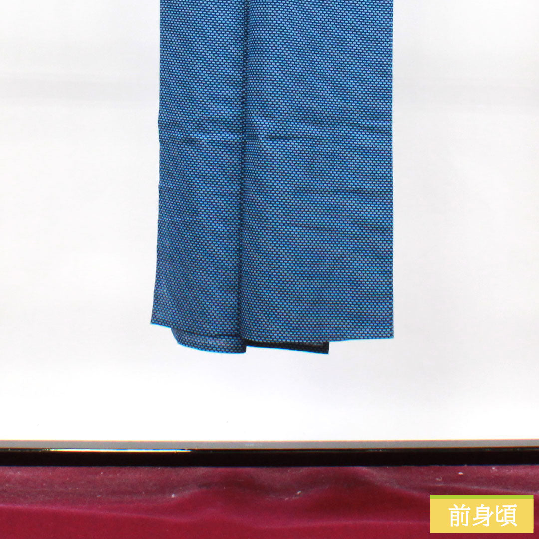 浴衣 木綿 身丈136.5cm 裄丈65.5cm Sランク 単衣 青系 縹色（はなだいろ） 男物 幾何学模様 1118004992317