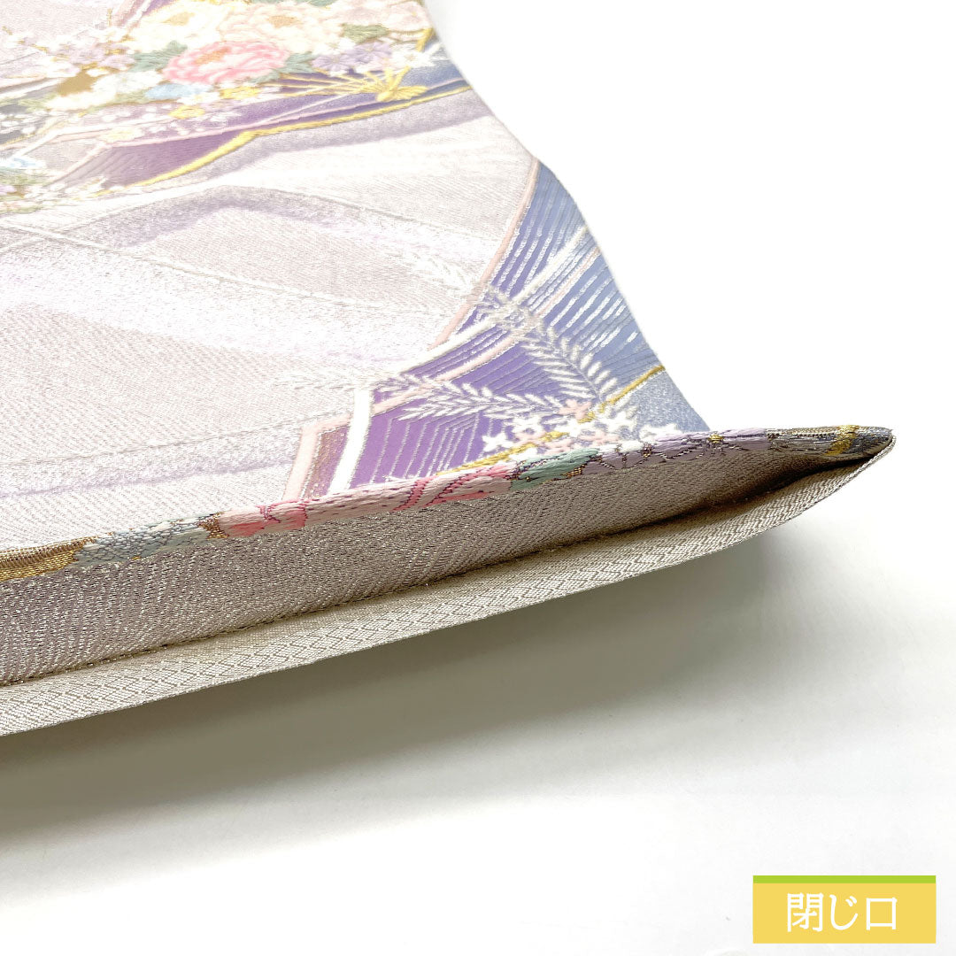 袋帯 正絹 Aランク 花柄 西陣織 帯丈432cm 六通 フォーマル 銀系 1123016643322