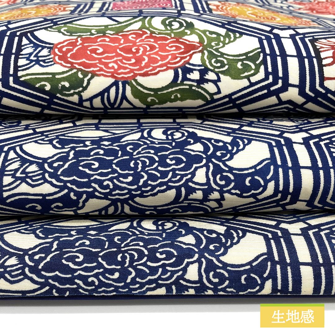 名古屋帯 紺桔梗色（こんききょういろ） 天井絵 帯丈367cm 正絹 Sランク 六通 カジュアル 紺系 1124006512318 名古屋仕立て