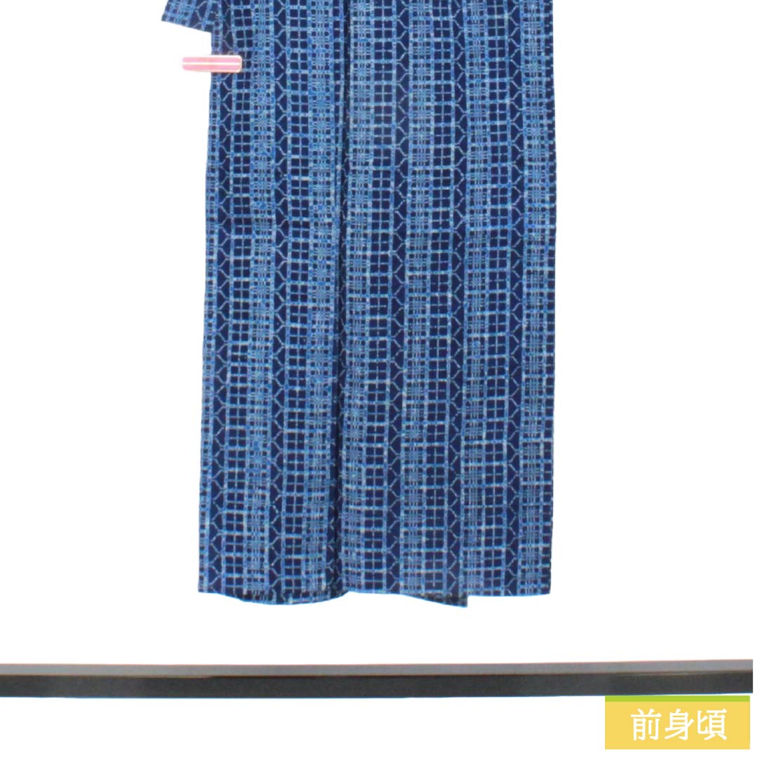 メンズ浴衣 木綿 Sランク 身丈143.5cm 裄丈68cm 紺桔梗色（こんききょういろ） 抽象模様 単衣 紺系 1138001142418