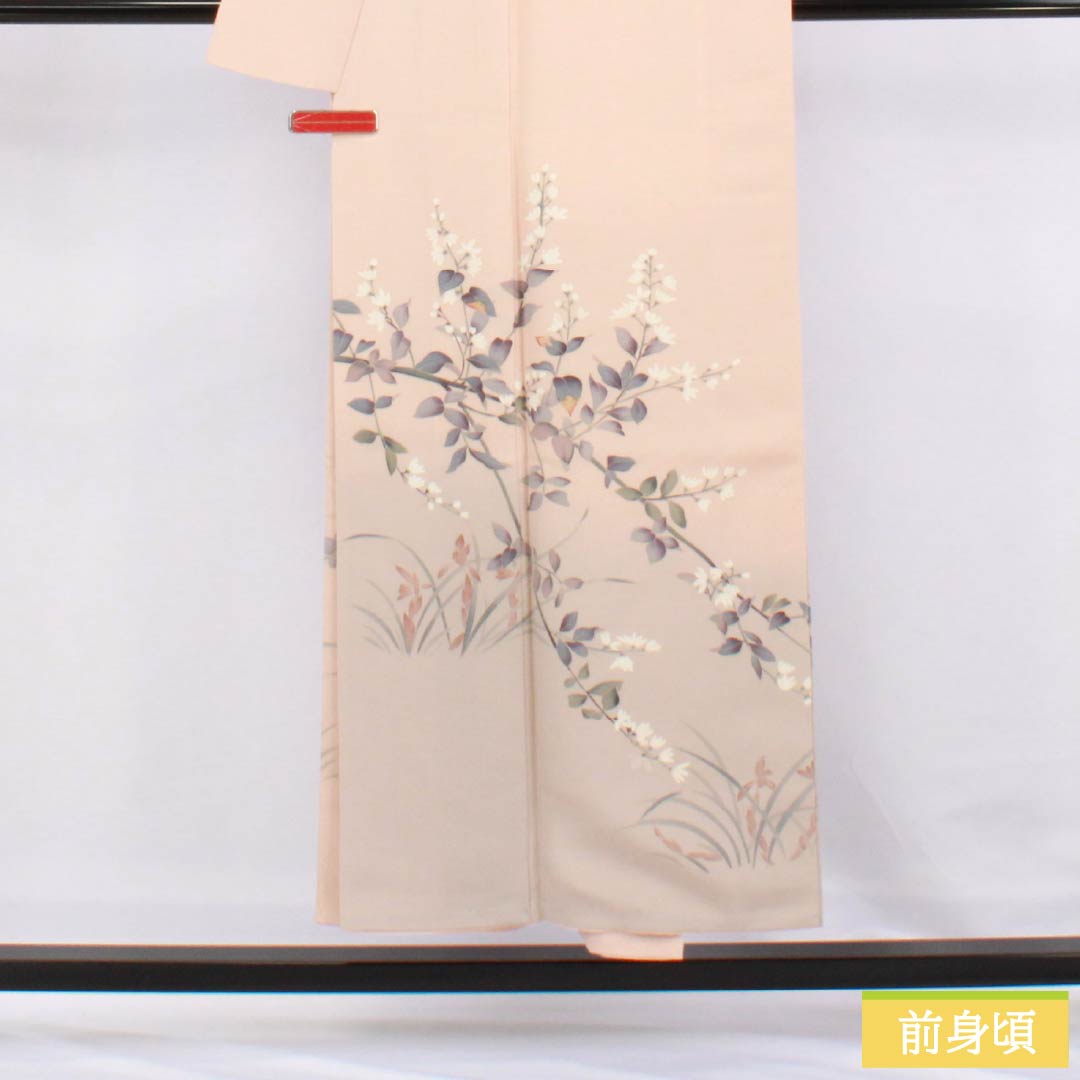 訪問着 正絹 Aランク 袷 身丈150.5cm 裄丈61cm 乙女色（おとめいろ） 加賀友禅 草花 ピンク系 1112006203113