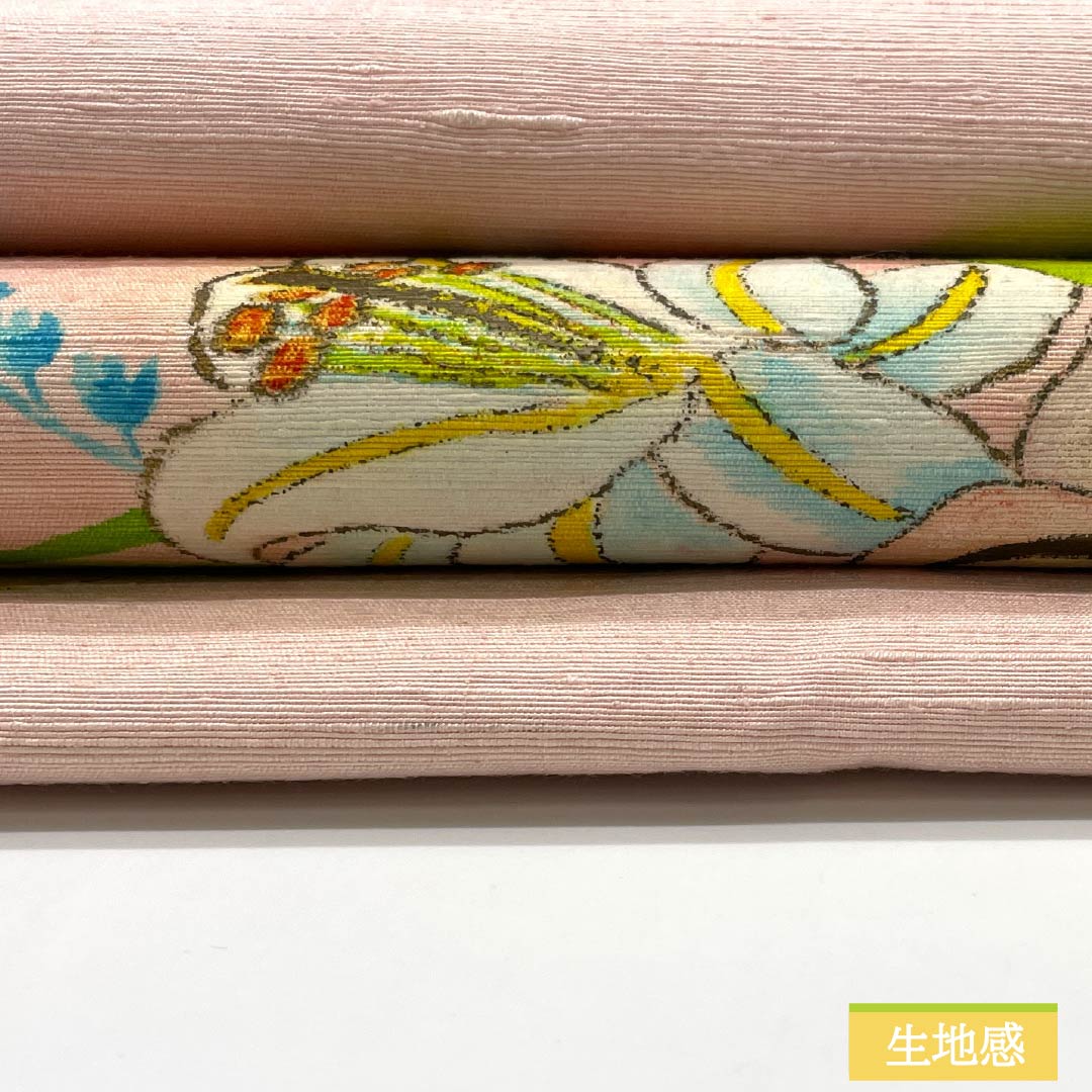 Nagoya Obi Otomeiro (maiden color) Tsumugi fabric Dyed obi Lily Obi length 353cm Pure silk S rank Point pattern Casual Pink 1124007522313 Nagoya tailoring