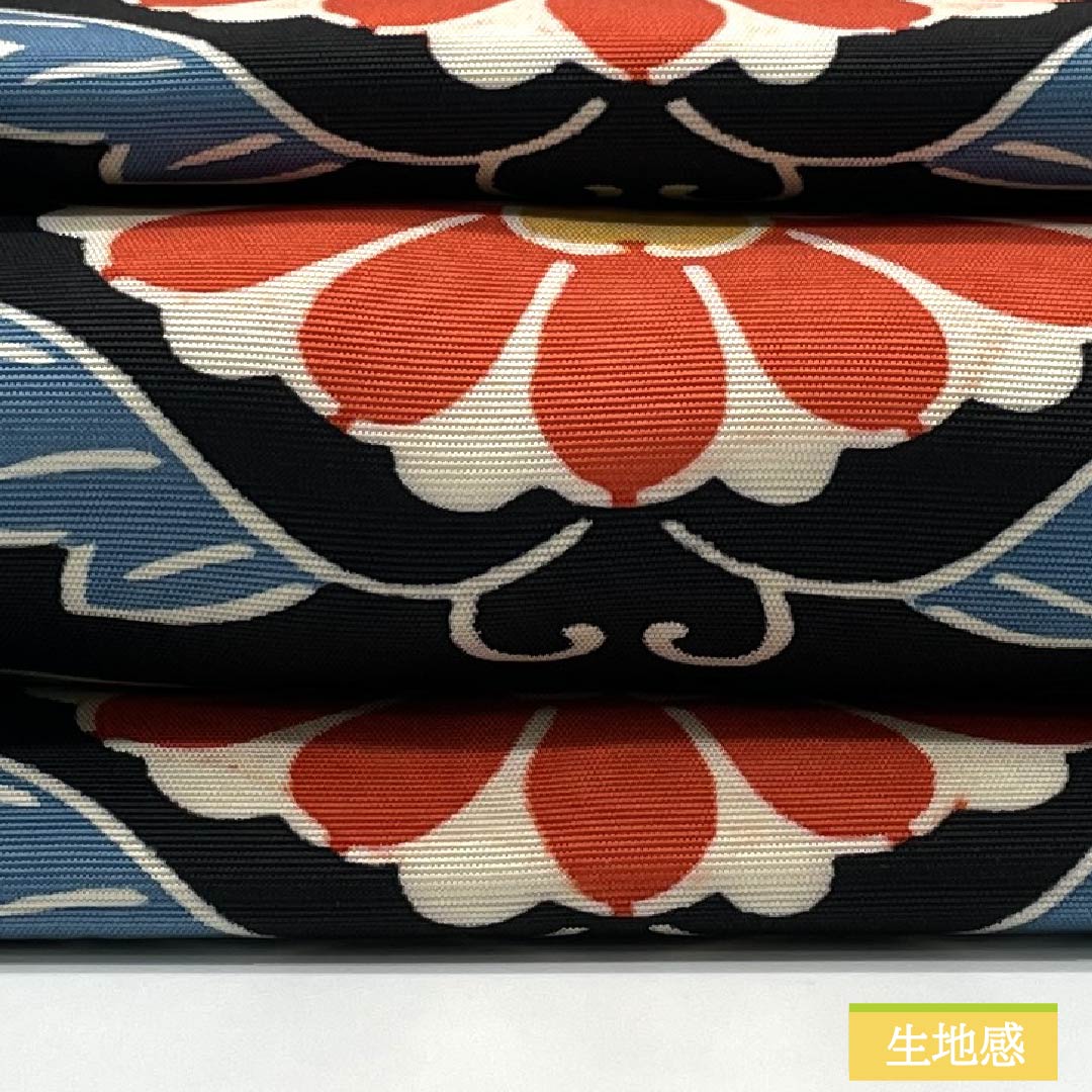 名古屋帯 正絹 Bランク 草花模様 染め帯 帯丈356cm 全通 カジュアル 黒系 1124010734310 名古屋仕立て