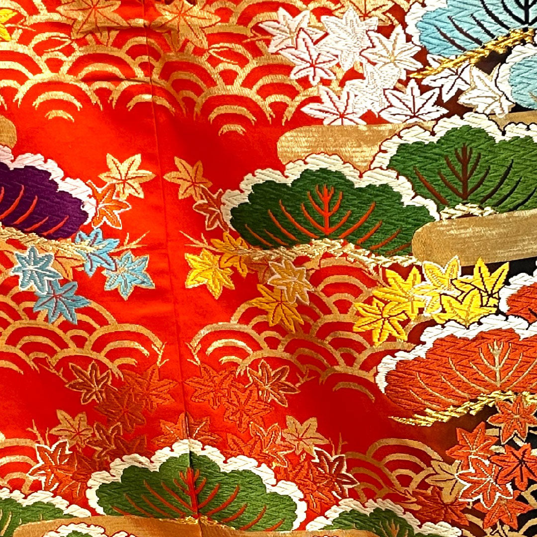 色打掛 身丈190cm  唐織 松 青海波 正絹 Sランク 袷 赤系 1110000222912