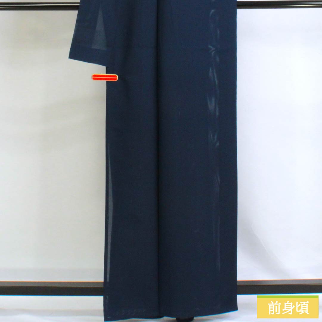 夏物 ポリエステル 色無地 Sランク 身丈162cm 裄丈63.5cm 紺色（こんいろ） 洗える着物 絽 紺系 1132003182418