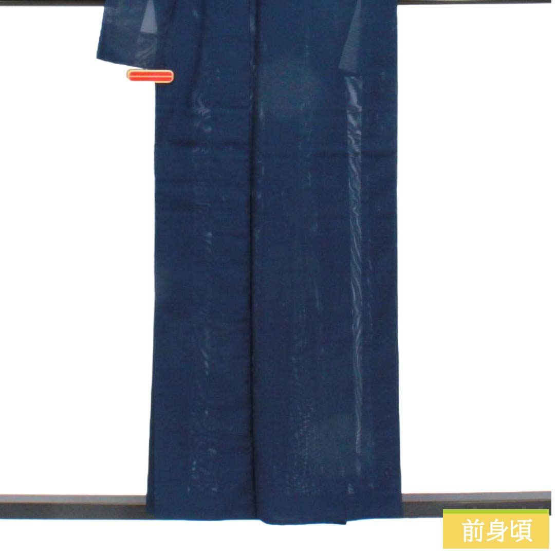 夏物 ポリエステル 色無地 Sランク 身丈155.5cm 裄丈64.5cm 鉄葡萄色（てつぶどういろ） 洗える着物 素無地 絽 紺系 1132005722318
