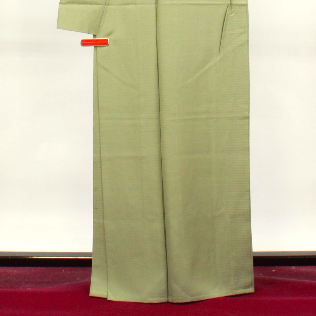 夏物 正絹 色無地 身丈165cm 裄丈65.5cm 麴塵色（きくじんいろ） 素無地 絽 Aランク 緑系 1132001503519