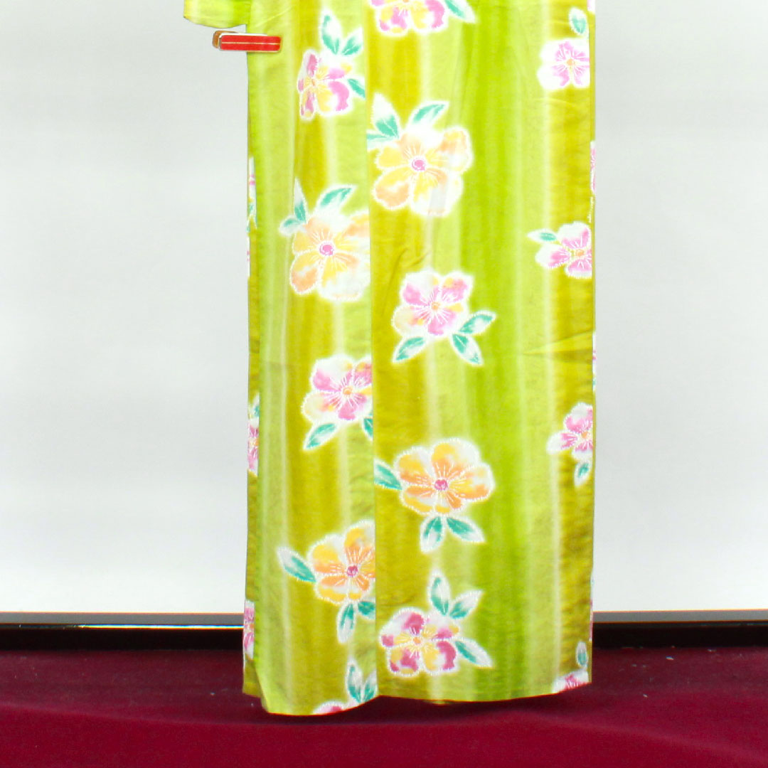 浴衣 抽象花 木綿 Sランク 単衣 身丈161cm 裄丈67.5cm 緑系 1118003862419