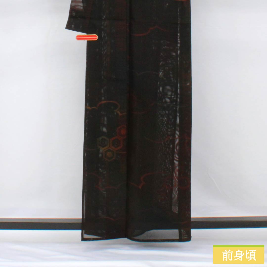 Summer pure silk komon length 163cm sleeve length 65cm tortoiseshell pattern cloud pattern gauze S rank black 1132002002410