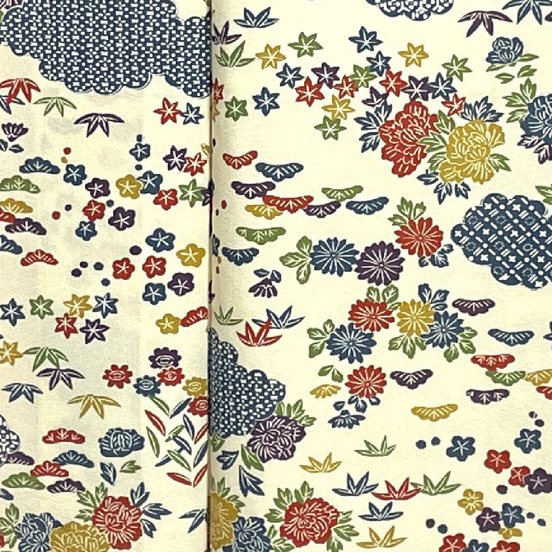 小紋 身丈162cm 裄丈63cm 袷  鳥の子色 型染 草花模様  正絹 Sランク クリーム系 1115002382415
