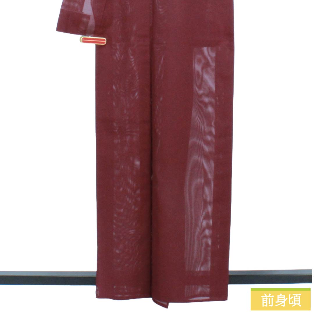 夏物 ポリエステル 色無地 Sランク 身丈161cm 裄丈64.5cm 紫檀色（したんいろ） 素無地 洗える着物 絽 紫系 1132005442420