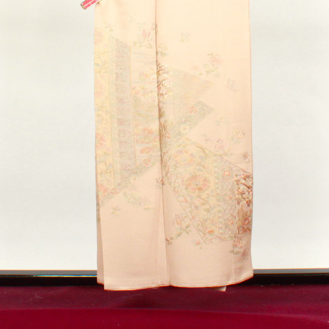 訪問着 袷 身丈154cm 裄丈62.5cm 惚色 蘇州刺繡 汕頭刺繡 木瓜 正絹 Sランク ピンク系 1112002692213