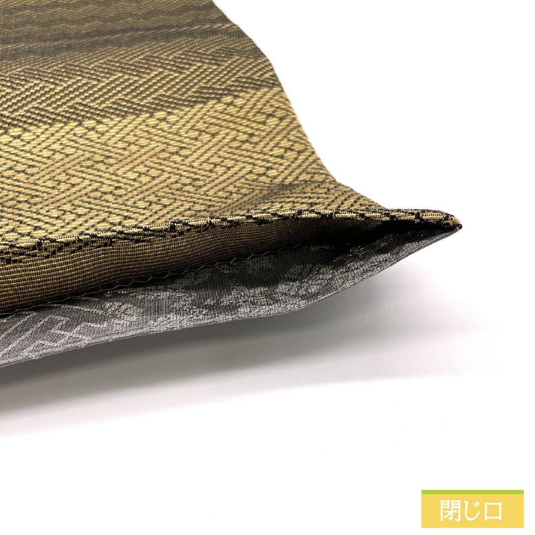 袋帯 正絹 組織り 幾何学模様 帯丈444cm Sランク ポイント柄 セミフォーマル 金系 1123014772321