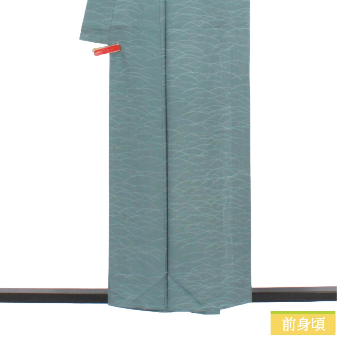 夏物 正絹 小紋 Aランク 身丈157cm 裄丈62cm 浅葱鼠色（あさぎねずいろ） 露芝 絽 緑系 1132004713319