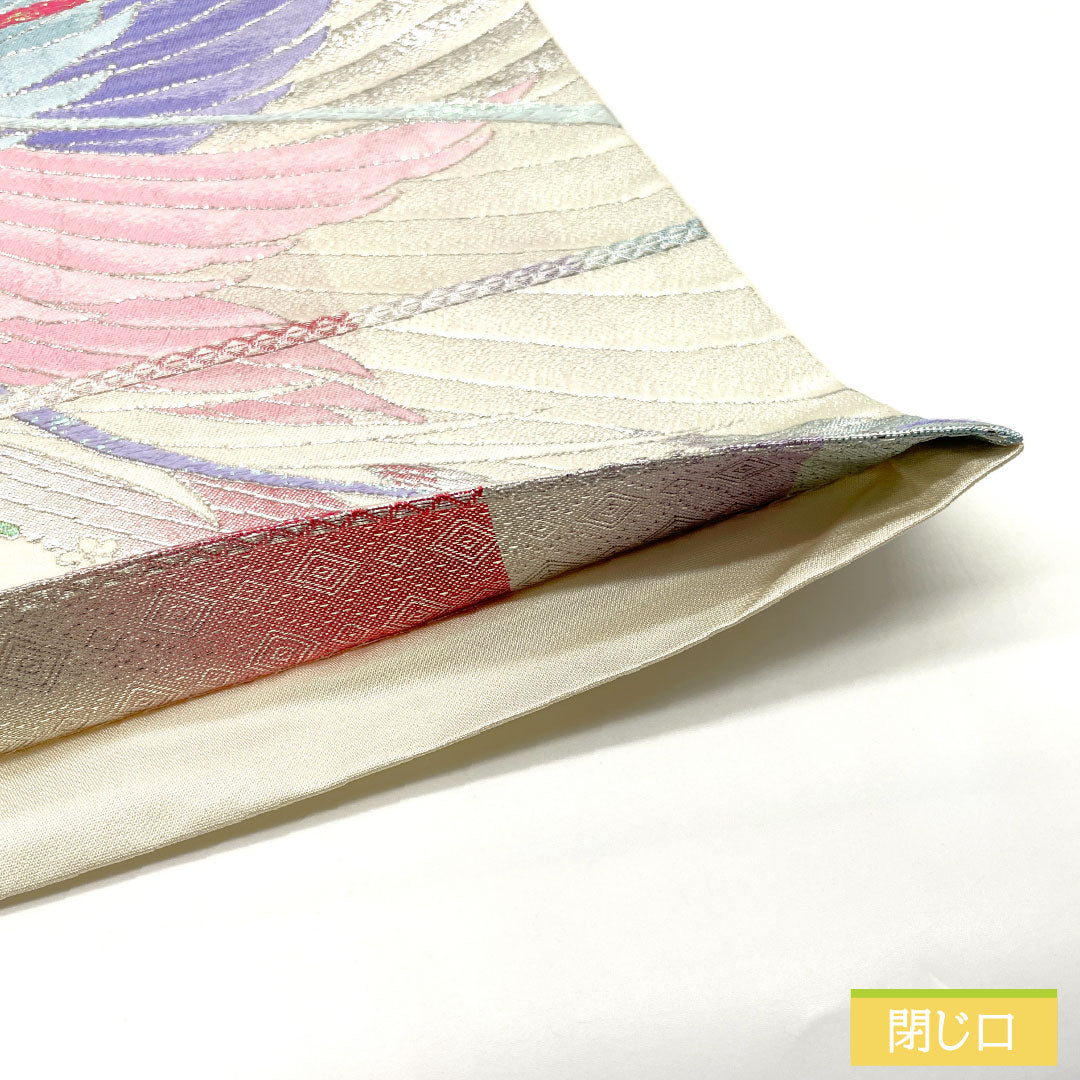 リサイクル着物】袋帯 正絹 Aランク 佐賀錦 孔雀 振袖用 帯丈426cm 六