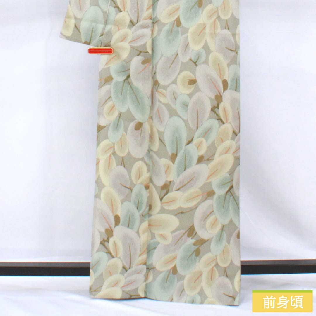 小紋 ポリエステル 身丈166cm 裄丈66cm 単衣 消炭鼠色（けしずみねずみいろ） 洗える着物 抽象柄 Aランク グレー系 1115005113522