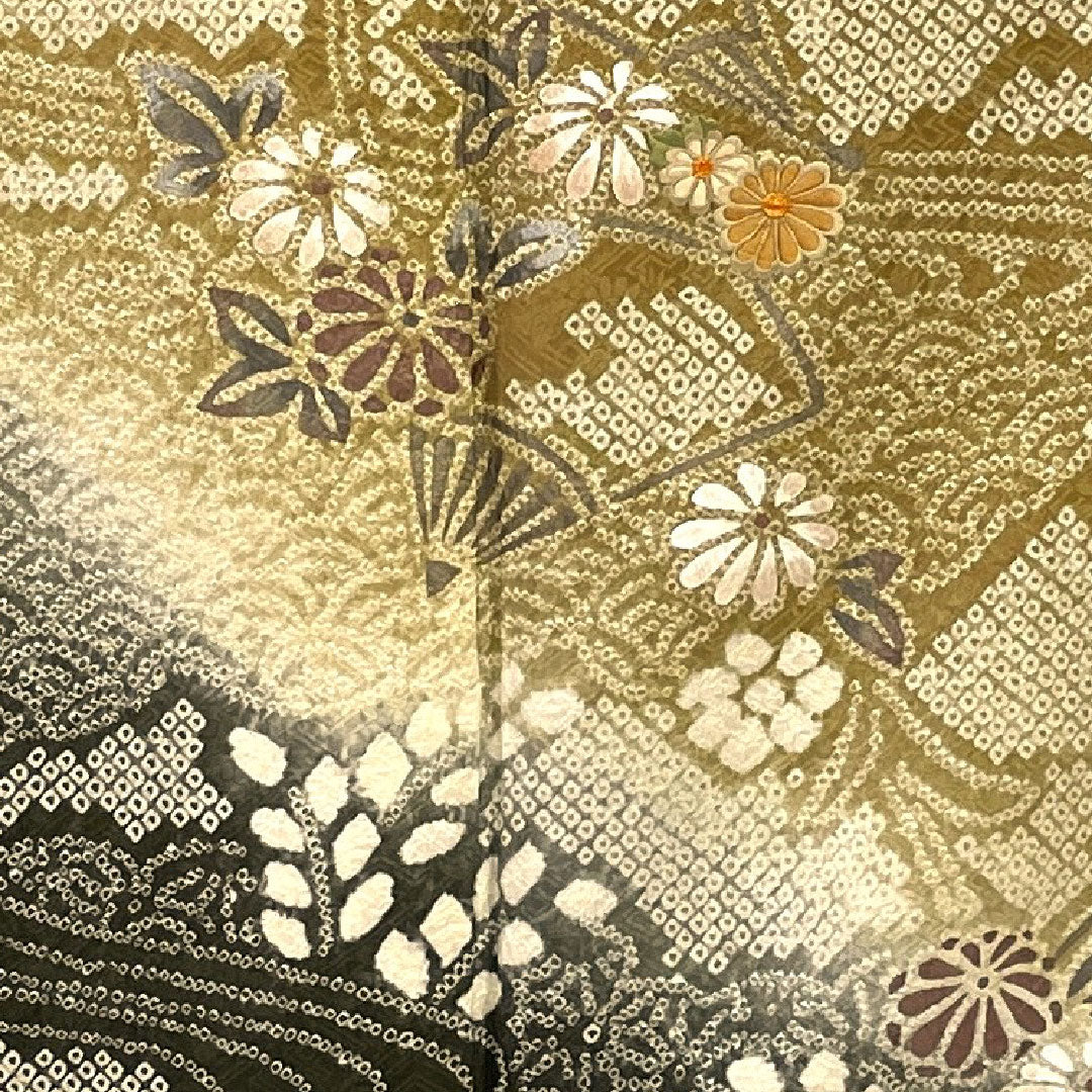 訪問着 袷 身丈167cm 裄丈69cm 総絞り 刺繍 吉祥文様 正絹 Sランク 黄系 1112000562523