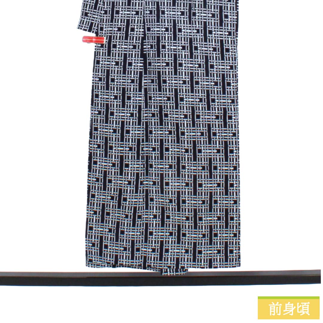 メンズ浴衣 木綿 Sランク 身丈152cm 裄丈72.5cm 濃紺色（のうこんいろ） 幾何学模様 居敷当て付き 単衣 紺系 1138000842518