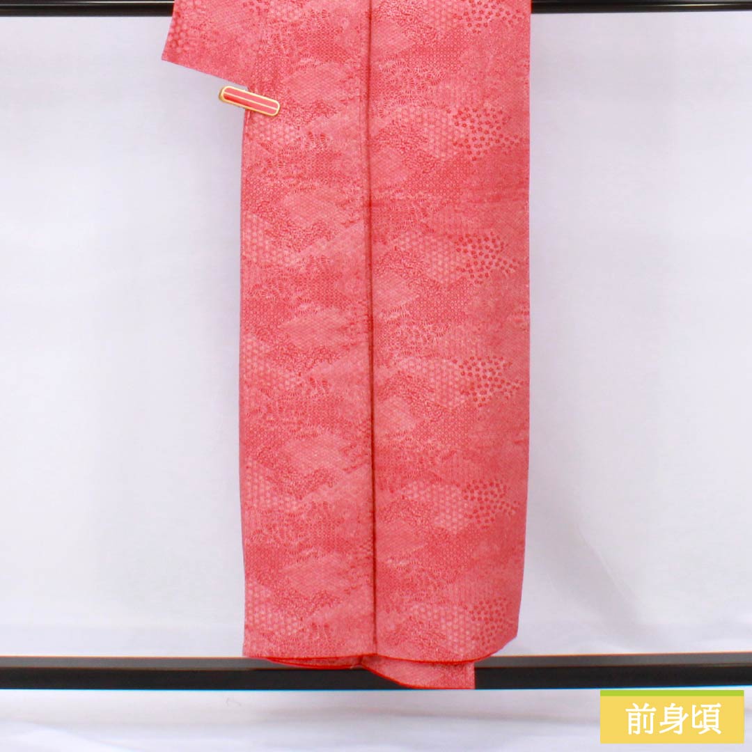 小紋 正絹 Aランク 身丈149.5cm 裄丈60cm 袷 柘榴色（ざくろいろ） 江戸小紋 裂取り 赤系 1115006943112