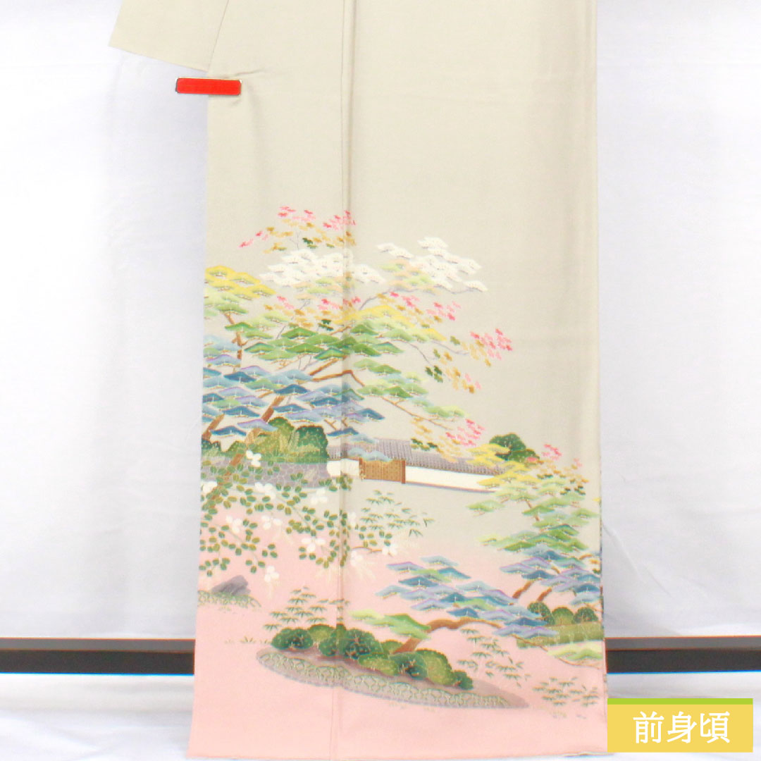 色留袖 正絹 身丈166cm 裄丈68cm 袷 卯の花色（うのはないろ） 京加賀友禅 一つ紋 違い鷹の羽 パールトーン加工 しつけ糸付き 未使用品 Sランク グレー系 1111001662522